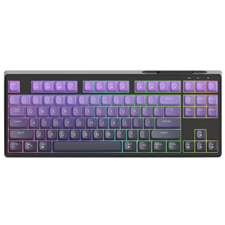 Clavier de jeu sans fil Free Wolf M87 75% – Commutateurs silencieux, rétroéclairage arc-en-ciel, BT/2.4G, capuchons de touches dégradés PBT, compacte: Violet
