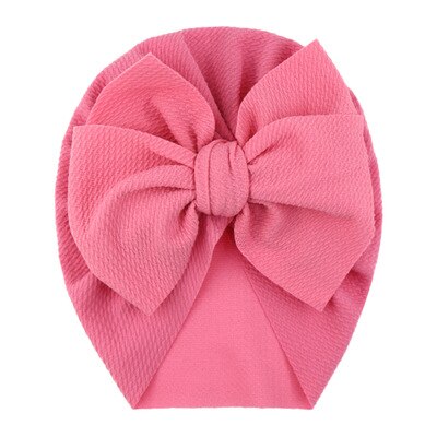 Baby cotton blends Headband Soft Bowknot Turban Hair Bands soft knit fabric pleated bow Indian hat for: Watermelon red
