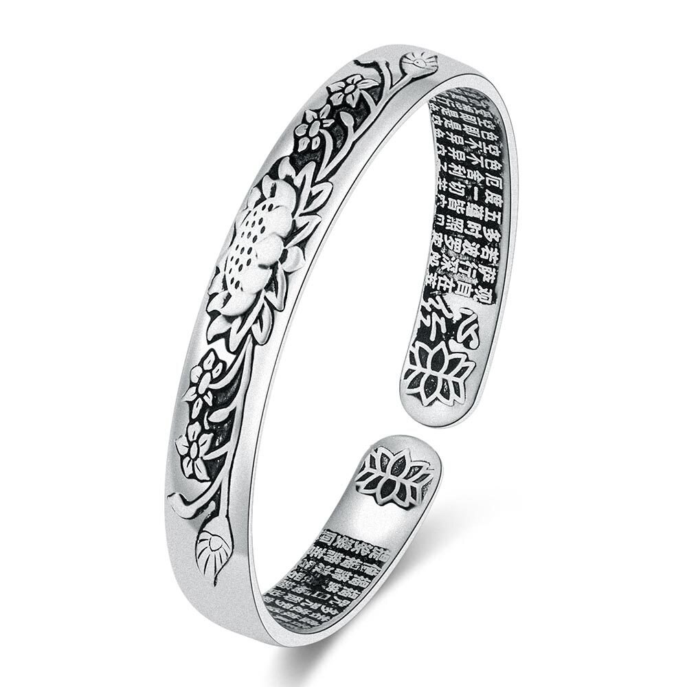 30% Verzilverd Retro Lotus Bloem Dames Bangle Sieraden Voor Vrouwen