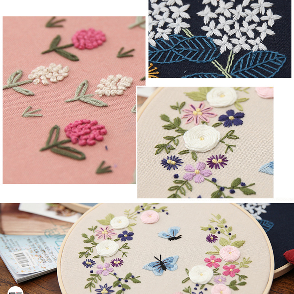 Embroidery Starter Kit Floral Cross Stitch Kit For Beginners Patterned Embroidery Cloth Bamboo Hook Tools DIY Material Package