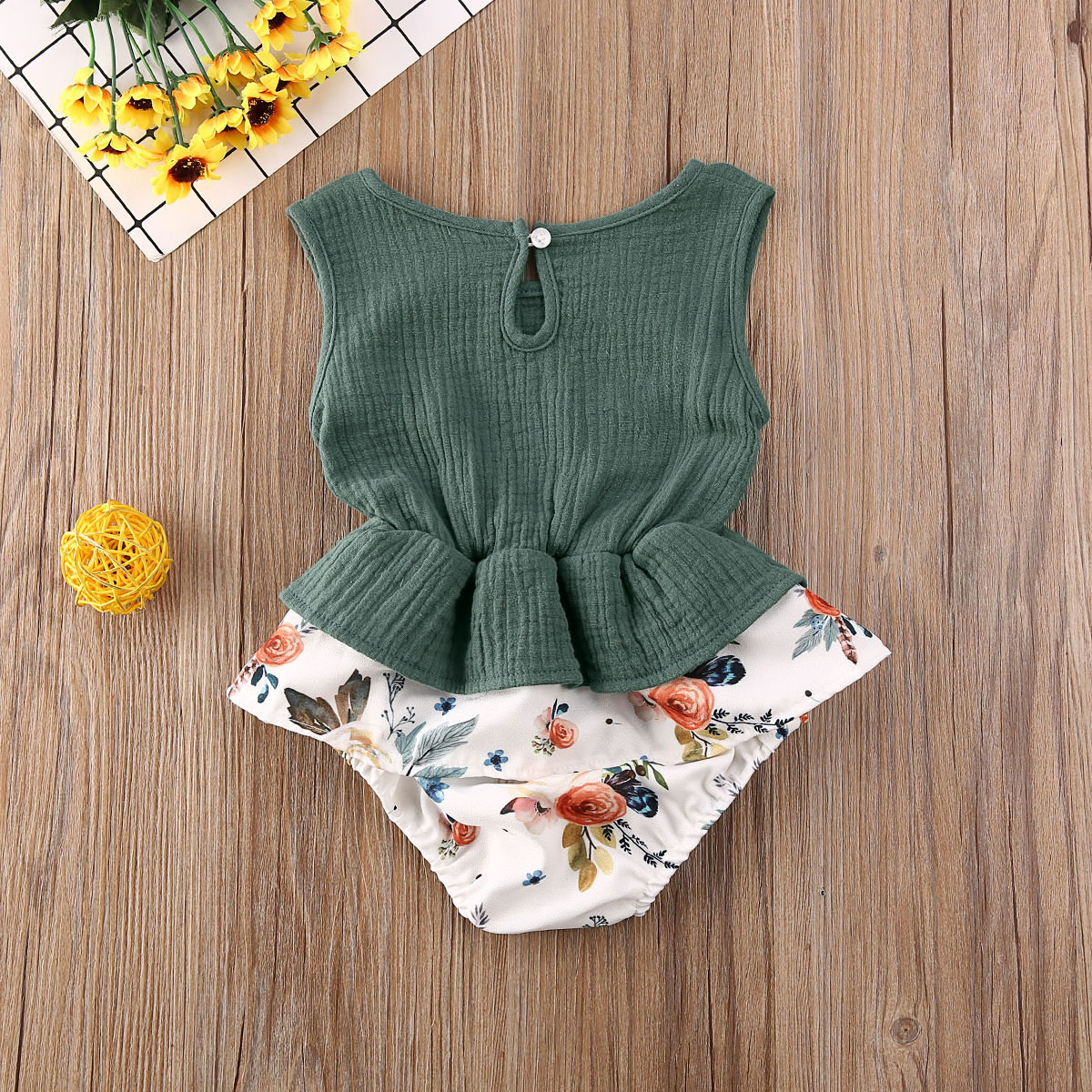 Baby peuter baby meisjes ruches jumpsuit 0-24m mouwloze bloemen print bodysuit zonnepak outfit kleding
