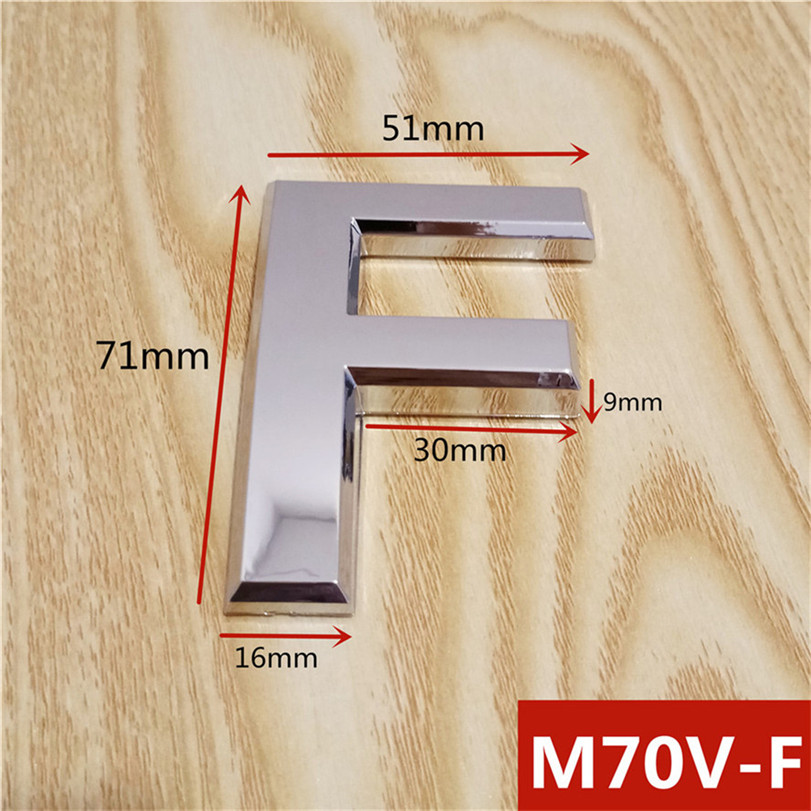 Height 70mm Silver ABS Plastic Silver Self- Adhesive House Door Numbers Address Sign Hotel Home Door Plate Sticker: F