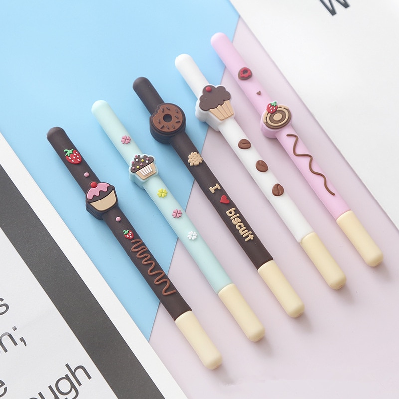 5 stücke ICH Liebe Keks Stift einstellen Nette Schokolade Obst Kuchen Schwarz Farbe Gel Tinte Stifte für Schreiben Unterschrift Schule Schüler vergeben F710