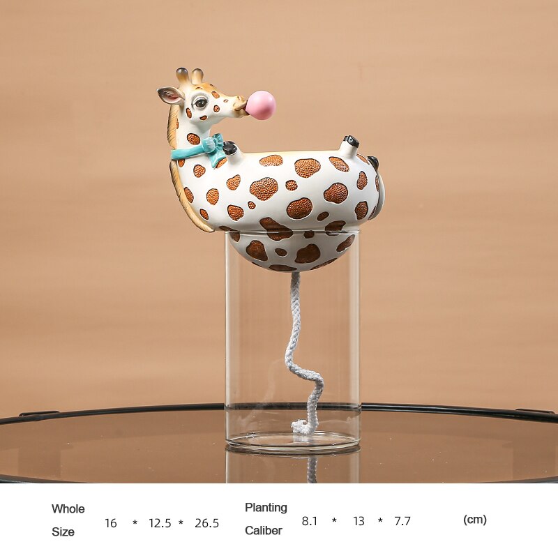 Harpiks dyrehoved vase med akvarium boble naturlig kaktus sukkulente planter urtepotter dekoration zebra giraf håndværk: Hjorteurtepotte