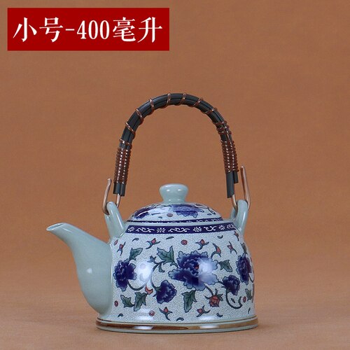 Kinesisk stil jingdezhen keramisk tekanna tekopp stor blå blomma porslinskanna filtrerad teflaska set hem te träbricka: Kruka liten