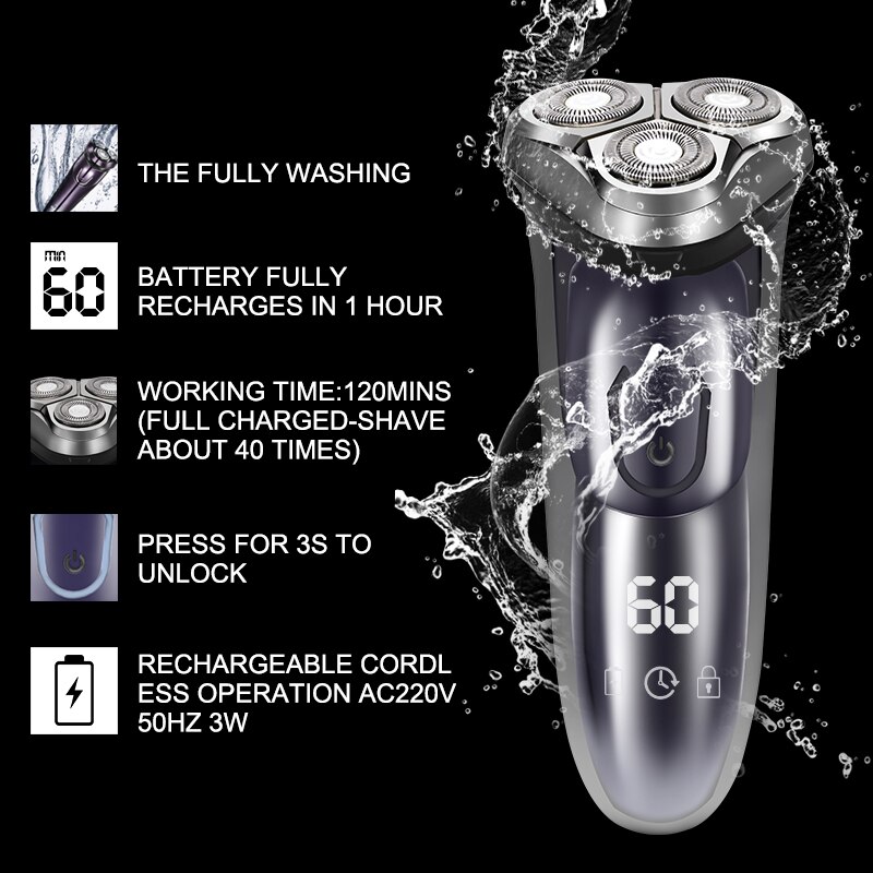 Elektrische Scheerapparaat Scheerapparaat Mannen Wasbaar Usb Oplaadbare 3D Smart Control Scheren Baard Machine Waterdichte Vergrendeling Bescherming