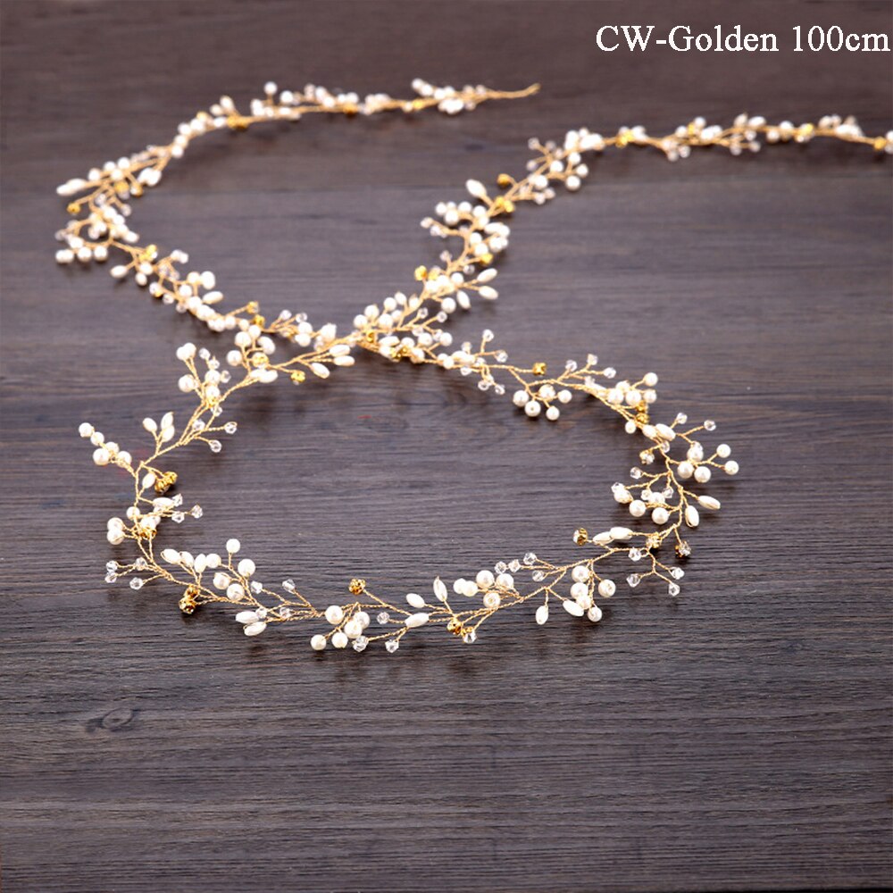 Traugel luxe gouden kristallen bruidskroon tiara's koningin voor vrouwen bruidskroon hoofddeksel bruidshaar sieraden accessoires: Cw - gouden 100cm