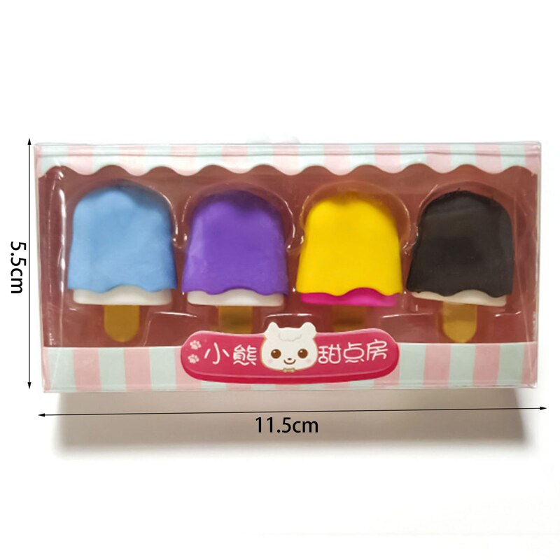 Dessert Erasers Set Mini Rabbit Lollipop Icecream Popsicle Donuts Rubber Pencil Eraser for Kids Funny School Student 4pcs