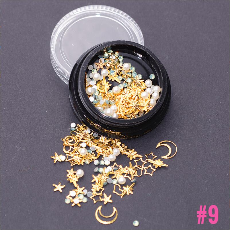 Mélange de rivets à ongles dorés, étoile, lune, strass, Punk, bijoux à ongles argent 3D, décoration pour manucure: 9