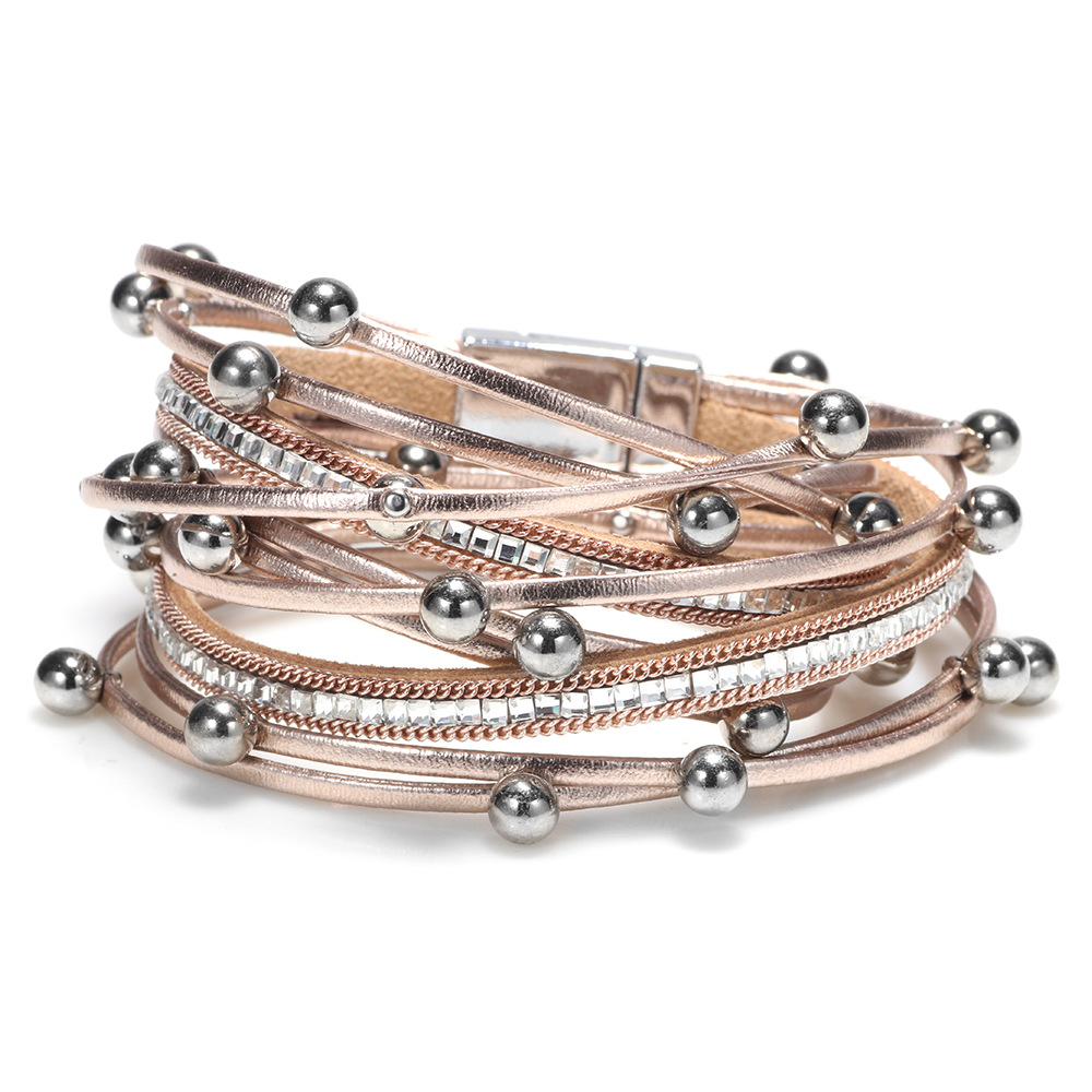 Rhinestone Beads Multilayer Ethnic Trendy Leather Bracelets Women Girl Cuff Bangle Female Jewelry geometric