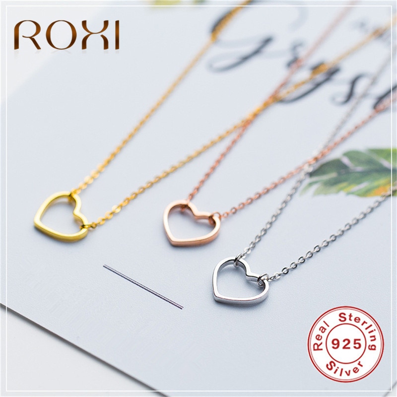 ROXI Echt 925 Sterling Silber Halskette Edlen Schmuck Hohl Herz Anhänger Halskette Nette Collier Femme Mädchen kragen mujer