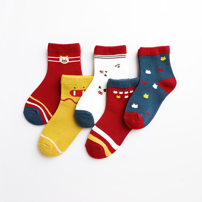 5 par/partia jesienne skarpetki dla dzieci koreańskie skarpetki dla dzieci bawełniane słodkie skarpetki dla niedźwiedzi oddychające skarpetki dla dziewczynek: 4 / S(1-2Y)