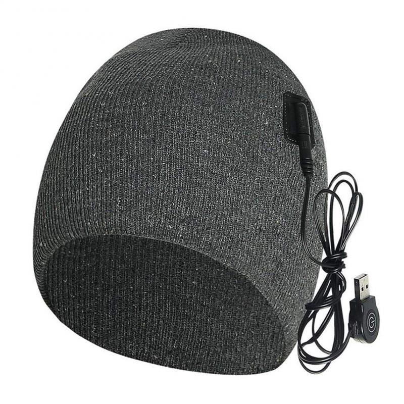 Batteri mænd / kvinder elektrisk opvarmet varm hat strikket hat termisk hat vinter genopladelig elektrisk opvarmet hat intelligent varm hue: Grå
