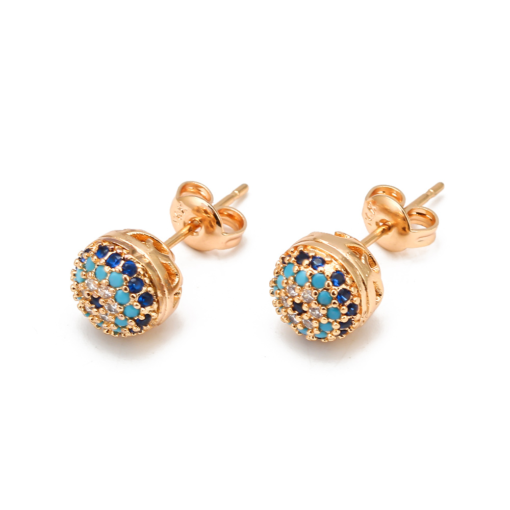 Oeil chanceux Micro pavé rond Zircon boucles d'oreilles cuivre turc mauvais œil Piercing boucles d'oreilles pour femmes filles hommes bijoux BE1058: Vert foncé