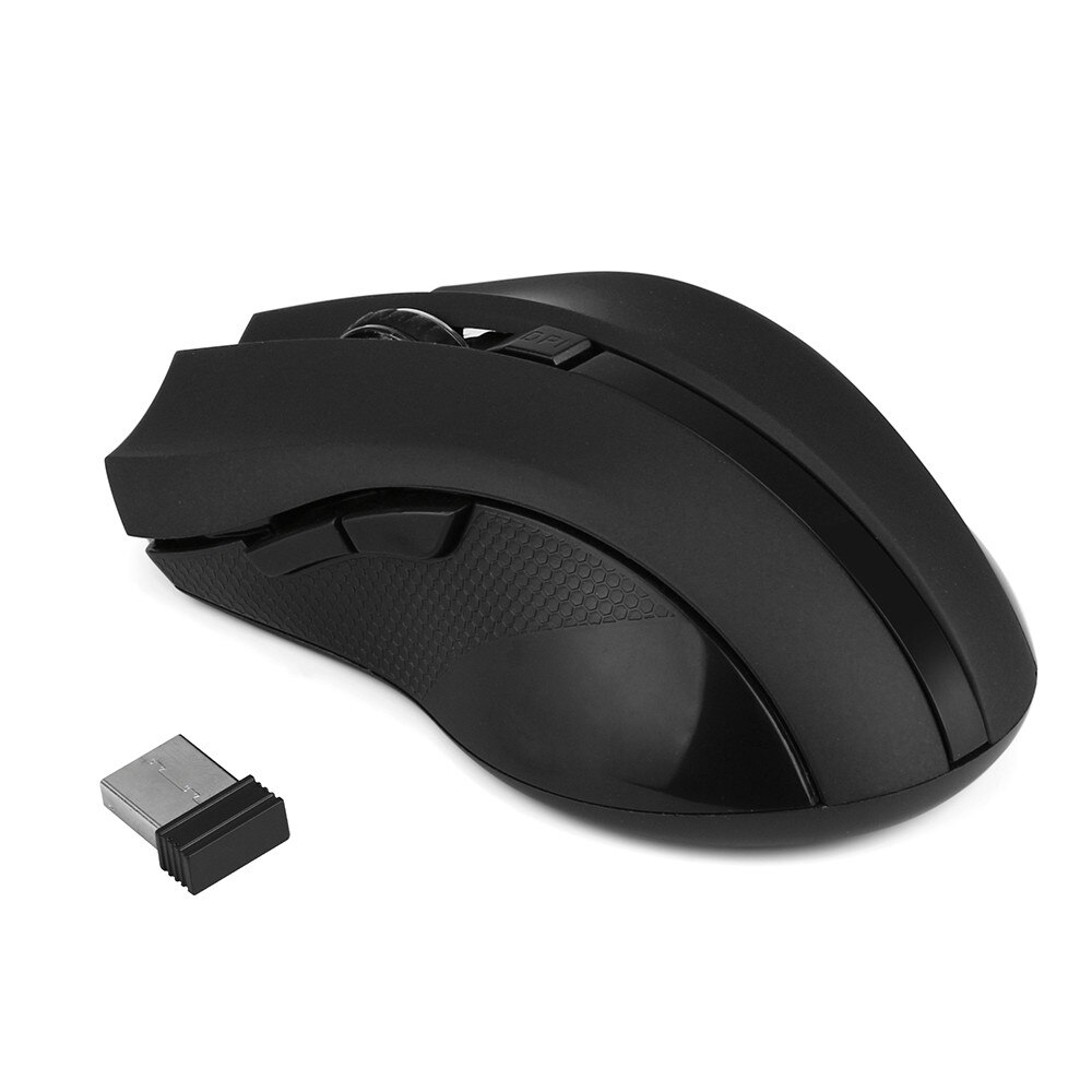 2,4 GHz Wireless Mouse DPI ajustable 2400 ratón óptico del Juego 6 botones ratones inalámbricos con receptor USB para ordenador PC y portátil: BK