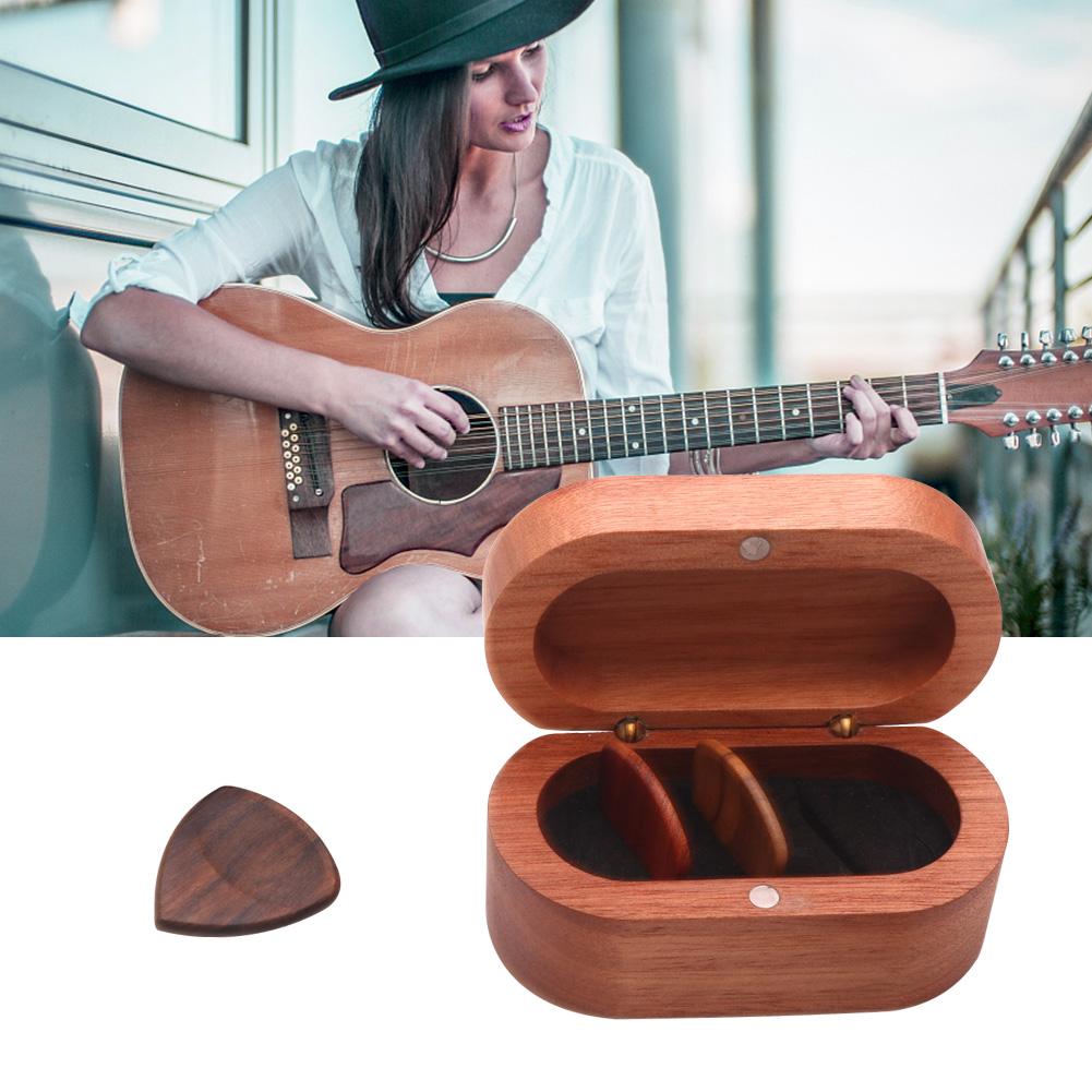 Delicate Music Instrument Accessories Portable Travel Plectrum Box Stringed With Storage Holder Wooden Guitar Pick Set Bass Case