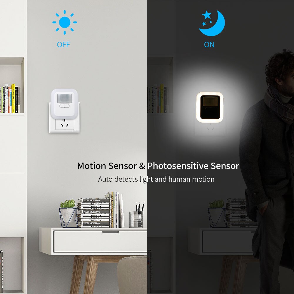 Led Plug-In Motion Sensor Licht Controle Muur Nacht Lamp Helderheid 30 S/60 S/90 S /120 S Verlichting Instelbaar Voor Woonkamer