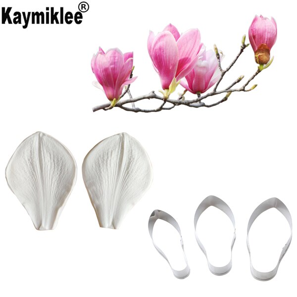 Magnolia Petal Veiner & Cutter Flower Petals Shape Silicone Mold Fondant Chocolate Cake Tools Baking Cookie Moulds Decorat CS326: Pink