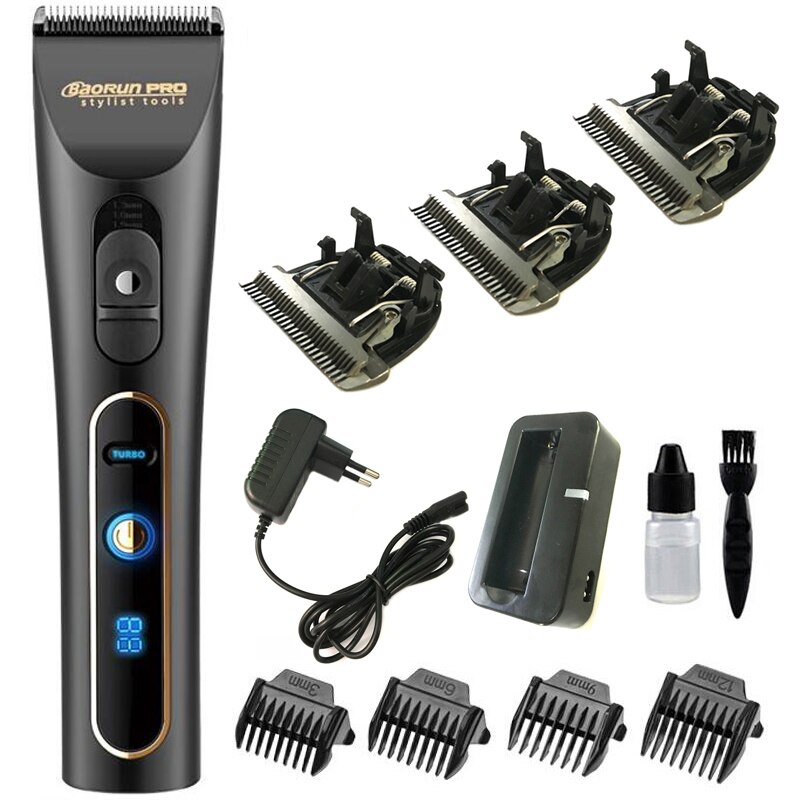 Ceramic Titanium Blade Hair Clipper for Men Baby Hair Trimmer Cutting Shaving Machine for Barber Salon Black: add 3pcs blade