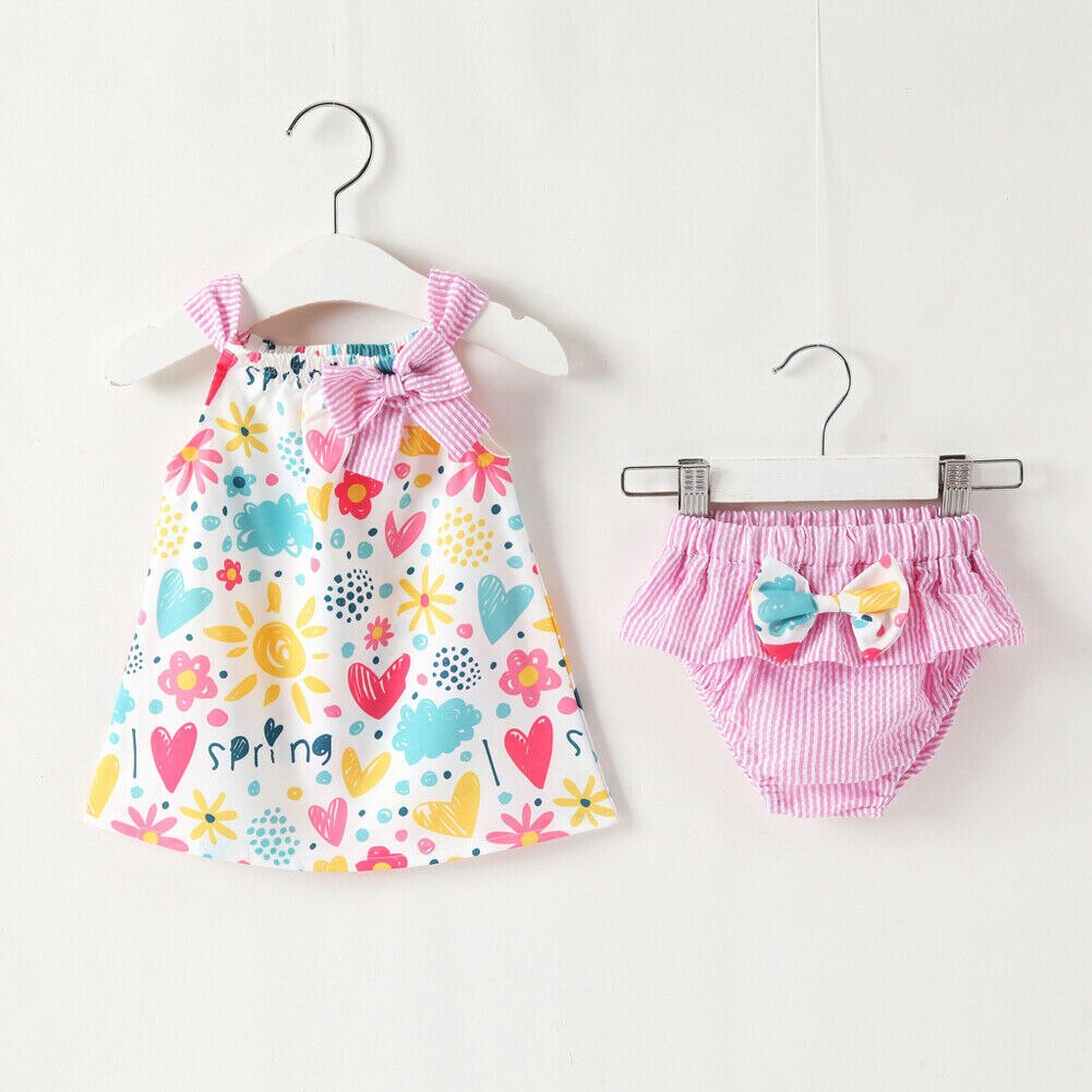 Zuigelingen Kids Baby Meisje Kleding 2 Stuks Mouwloze Bloemenprint Tops Jurk + Shorts Outfits Zomer 0-24M