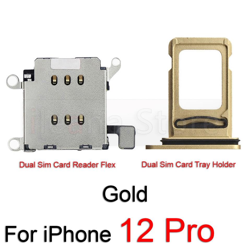 Original Dual Sim Card Reader Flex Cable For iPhone 12 Pro Max Sim Card Tray Slot Holder Adapter Socket Connector Replacement: 12 Pro Gold