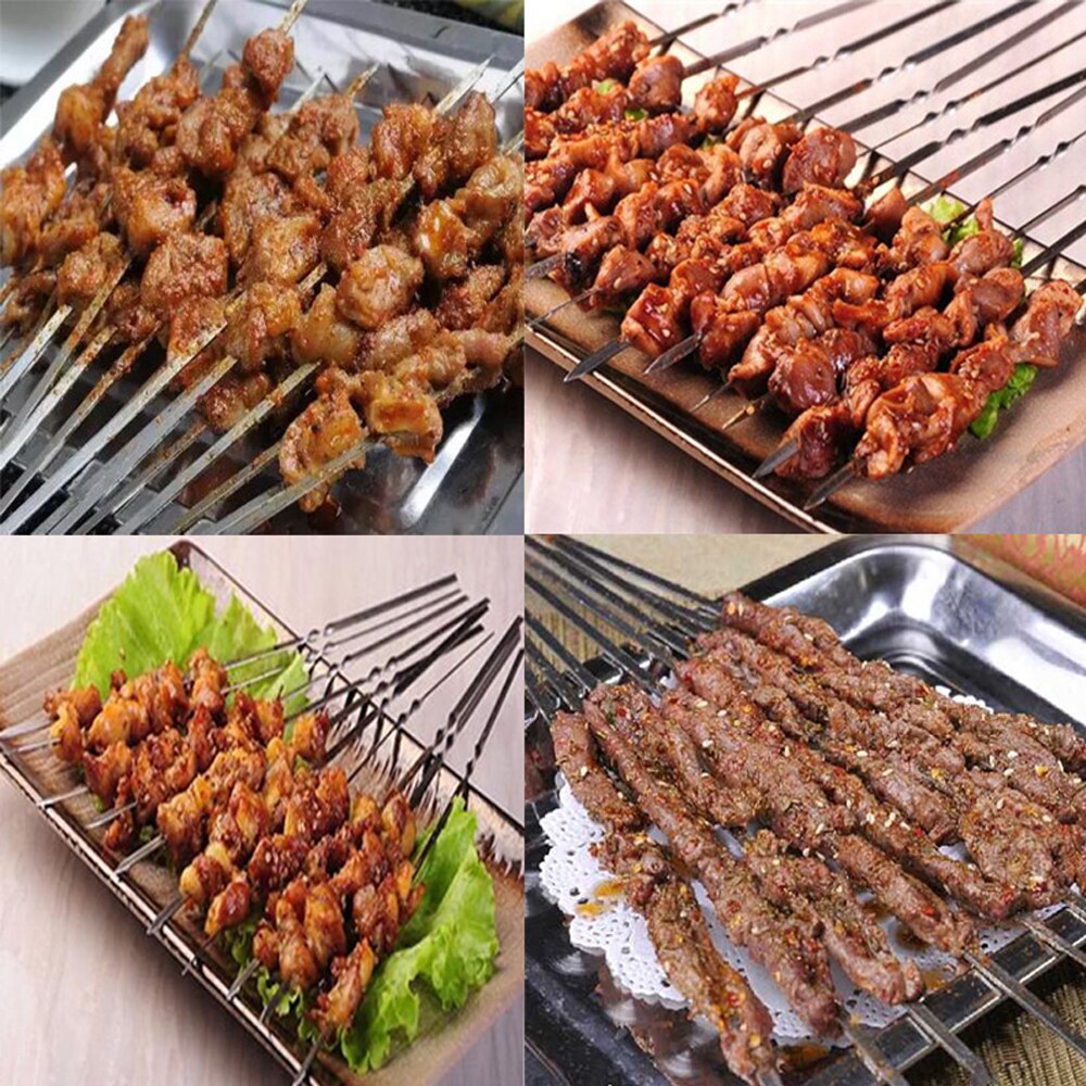 10 stk hjem udendørs picnic grillprod rustfrit stål grillspyd grill kød brochette kebab spyd ristning nåle værktøj