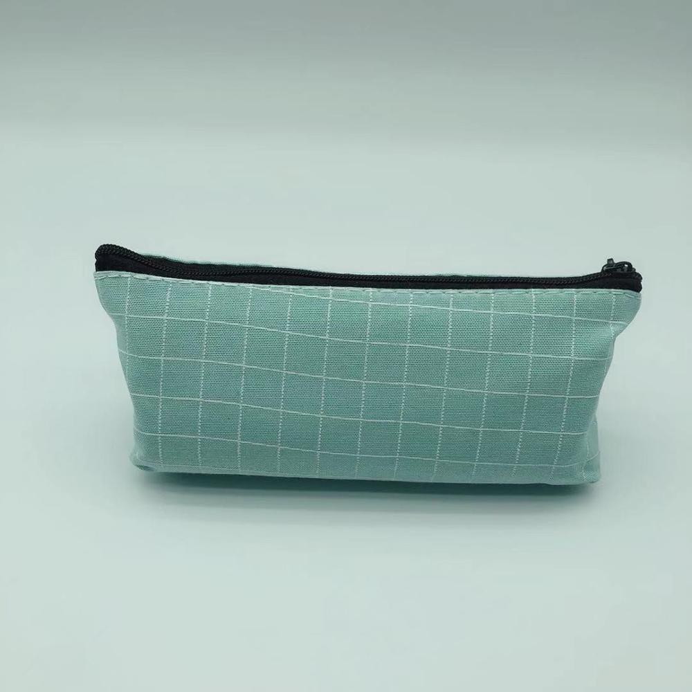 simple pencil case canvas small plaid pen case school pencil case small object storage bag stationery bag: D-a195a