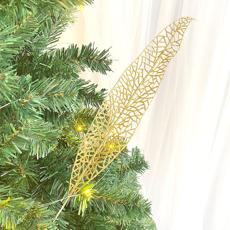 Julgran dekoration blad glitter ihåliga löv jul dekorativa blomma fest bröllop leveranser år: Guld-