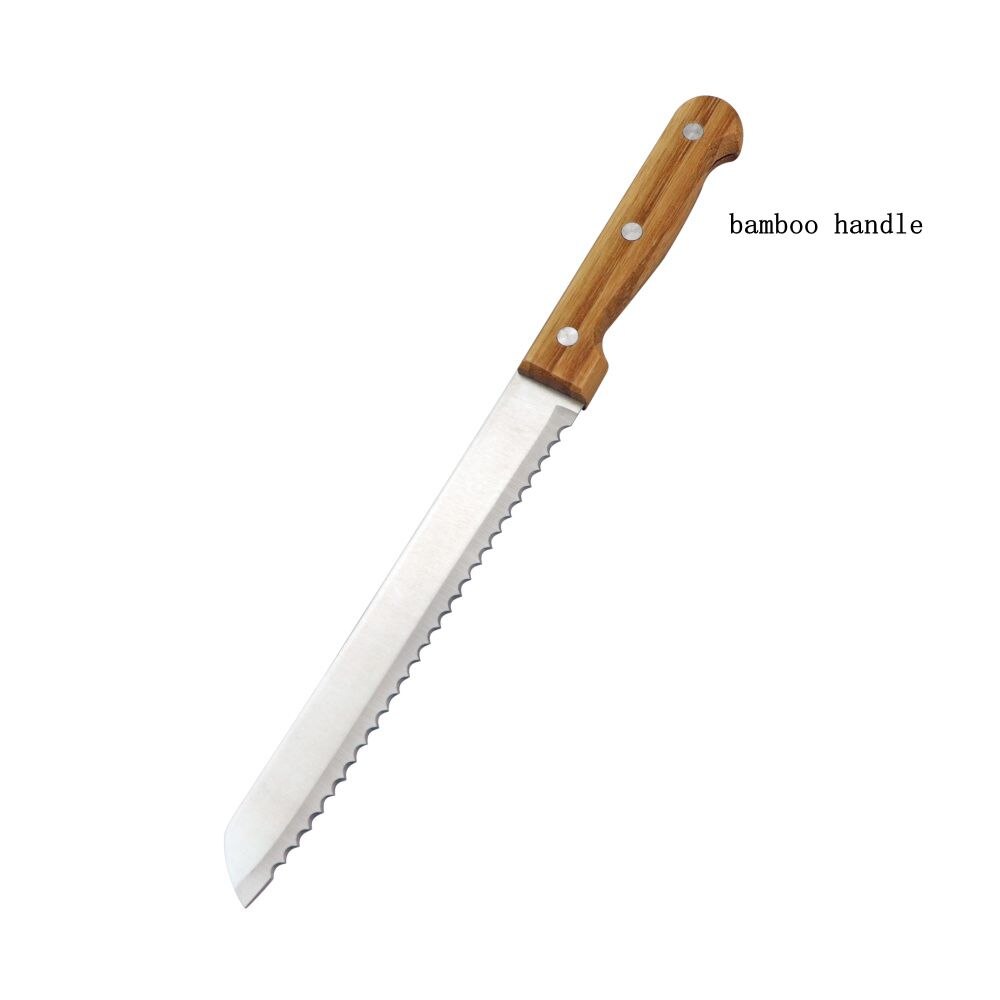 Jaswehome 2 stk/parti rustfrit stål brødkniv bambus træskaft takket udskæringskniv bageværktøj kage brødknive: 2 stk bambus håndtag