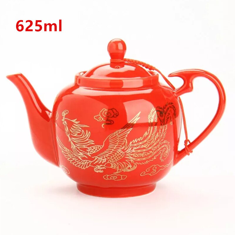 Kinesisk testel drage og føniks bryllup rød gaiwan keramisk testel terrin jingdezhen porcelæn te låg skål spisestel kopper: 625ml tekande dp