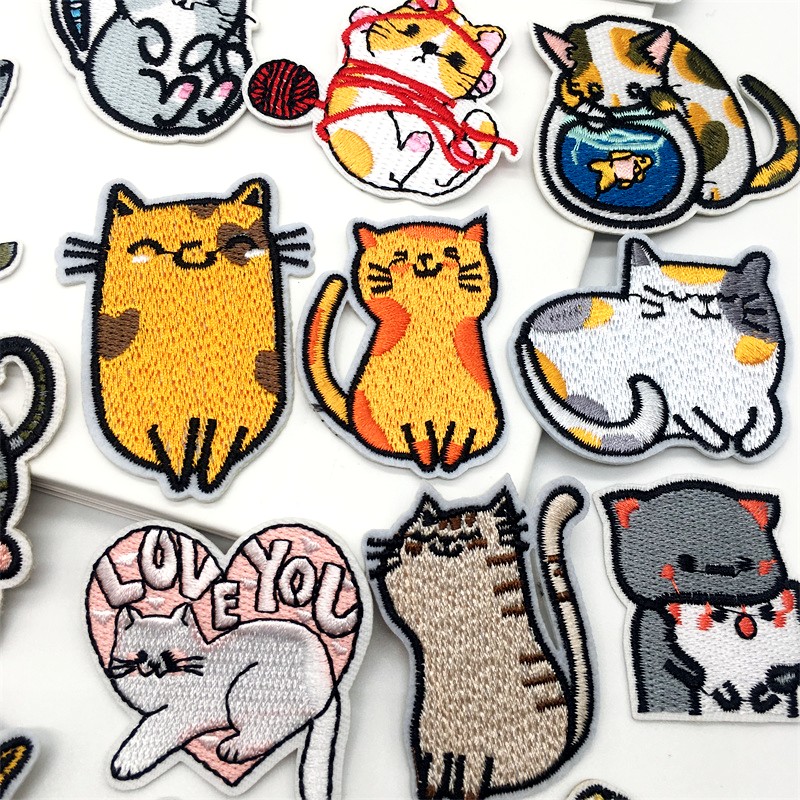 10 pièces dessin animé chat Applique broderie Patch pour vêtements Animal Patch fer sur patchs sur vêtements couture autocollant Patch