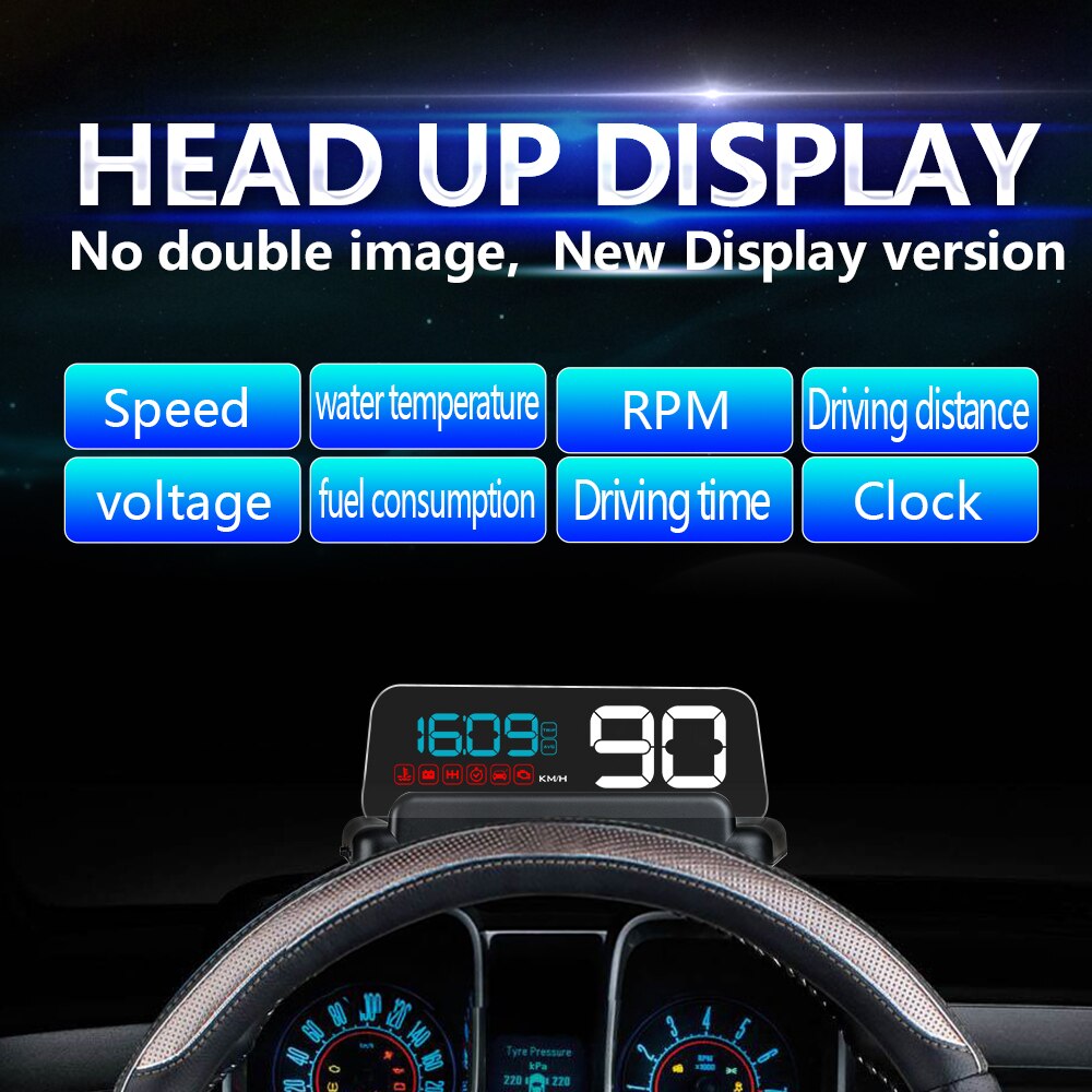 HUD Mirror-pantalla frontal para coche C500, proyector de velocidad para parabrisas, alarma de seguridad, temperatura del agua, sobrevelocidad, RPM, reloj de voltaje,