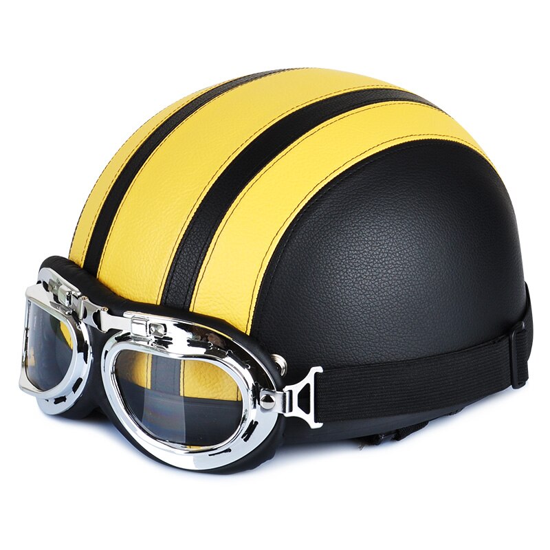 Moto Rcycle Lederen Helm Moto Rbike Riding Vintage Cruiser Touring Half Helmen Moto Fiets Scooter Biker Helm: YELLOW