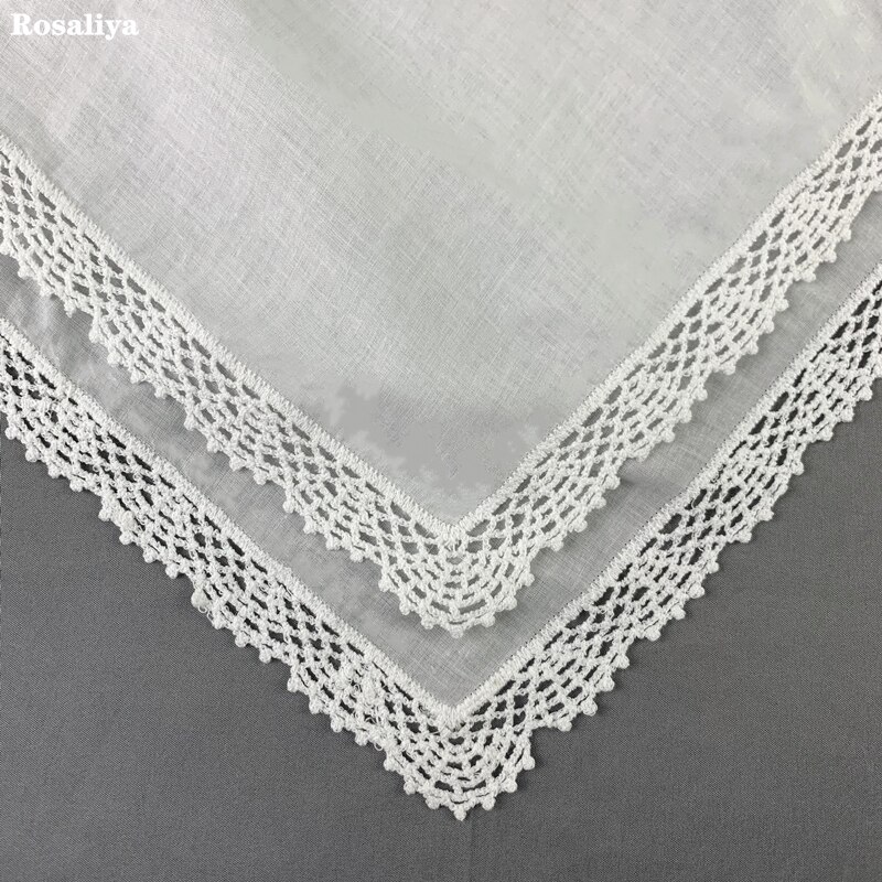 Set of 12 Ladies Handkerchiefs White Cotton Wedding Bridal Handkerchief Vintage Embroidered Lace Hankie