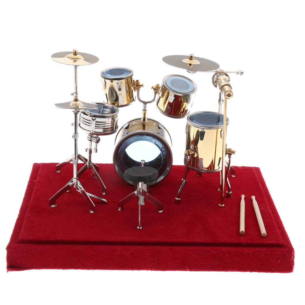 14*10*10 Cm Miniatuur Koperen Drum Set Muziekinstrument Model Poppenhuis Thuis Display Ornamenten
