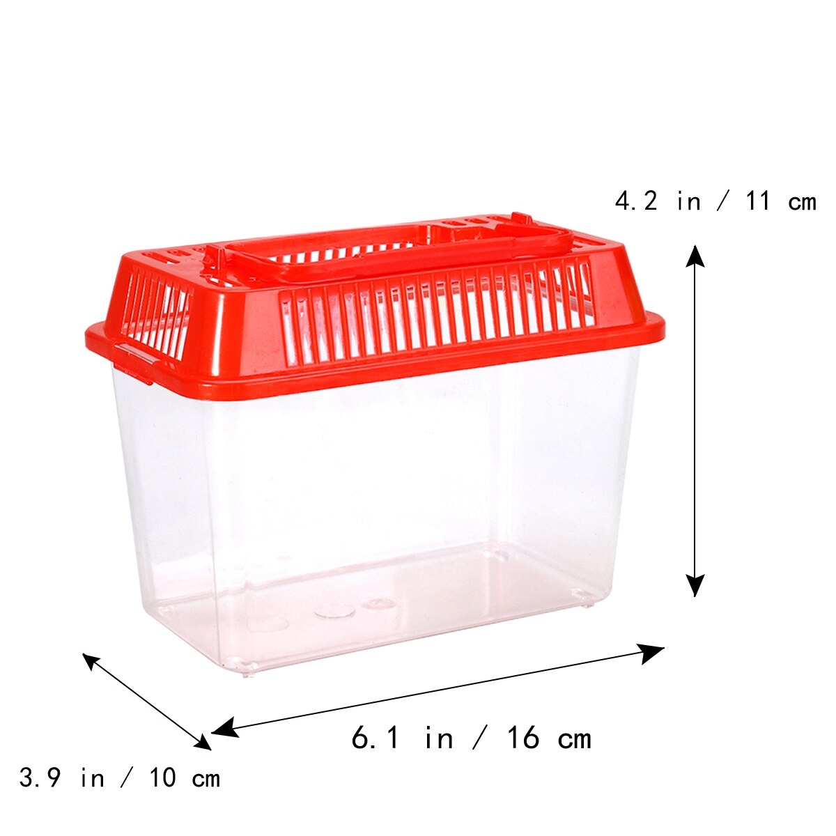 Mini Fish Tank Plastic Handheld Fish Tank for Turtle and Pet Fish (Red - Lid for Random)