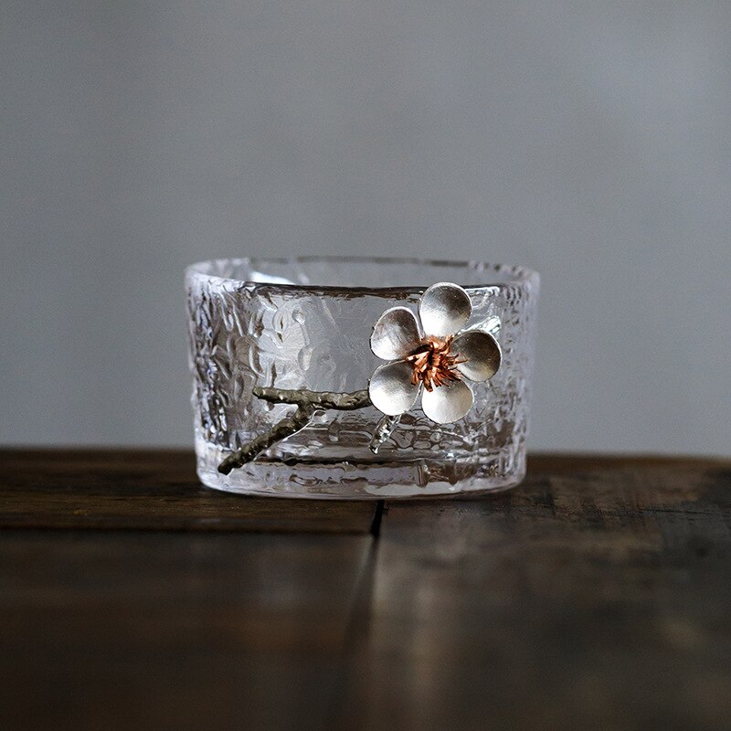 1pcs Small 60-80ml Teacups Tin Flower Single Tea Cup Japanese Glass Cup Kung Fu Tea Set Transparent Drinking Glass 12 Styles: 8