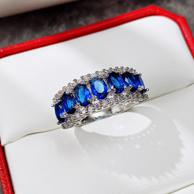 Huitan zarte damen-eheringe, Erklärung-schmuck mit blauem zirkonia-kristall, trendige Party-accessoires