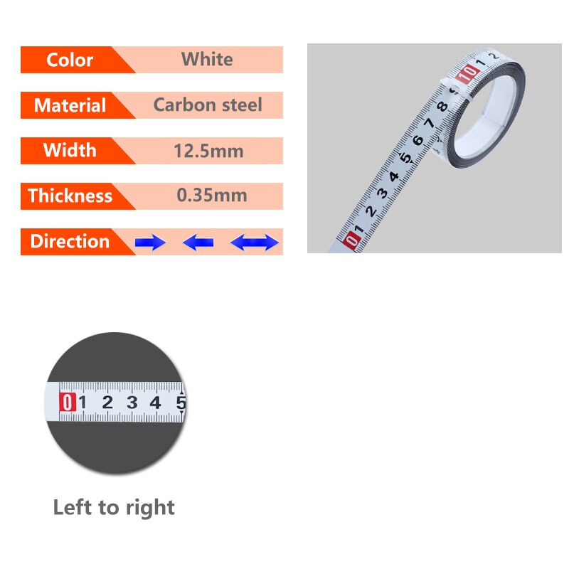 Cinta métrica t-track herramienta autoadhesiva para carpintería regla métrica de 12.5/16/19MM de ancho para enrutador de inglete medición de sierra de mesa: 12.5mm White-L to R / 2 m