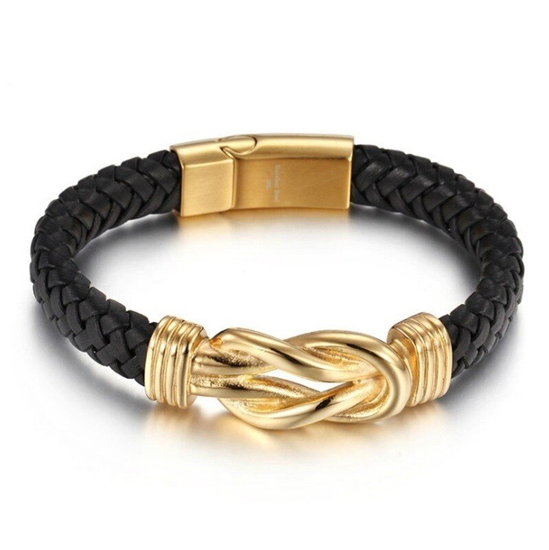Pulsera de cuero con hebilla dorada Punk para hombre, brazalete de , joyería