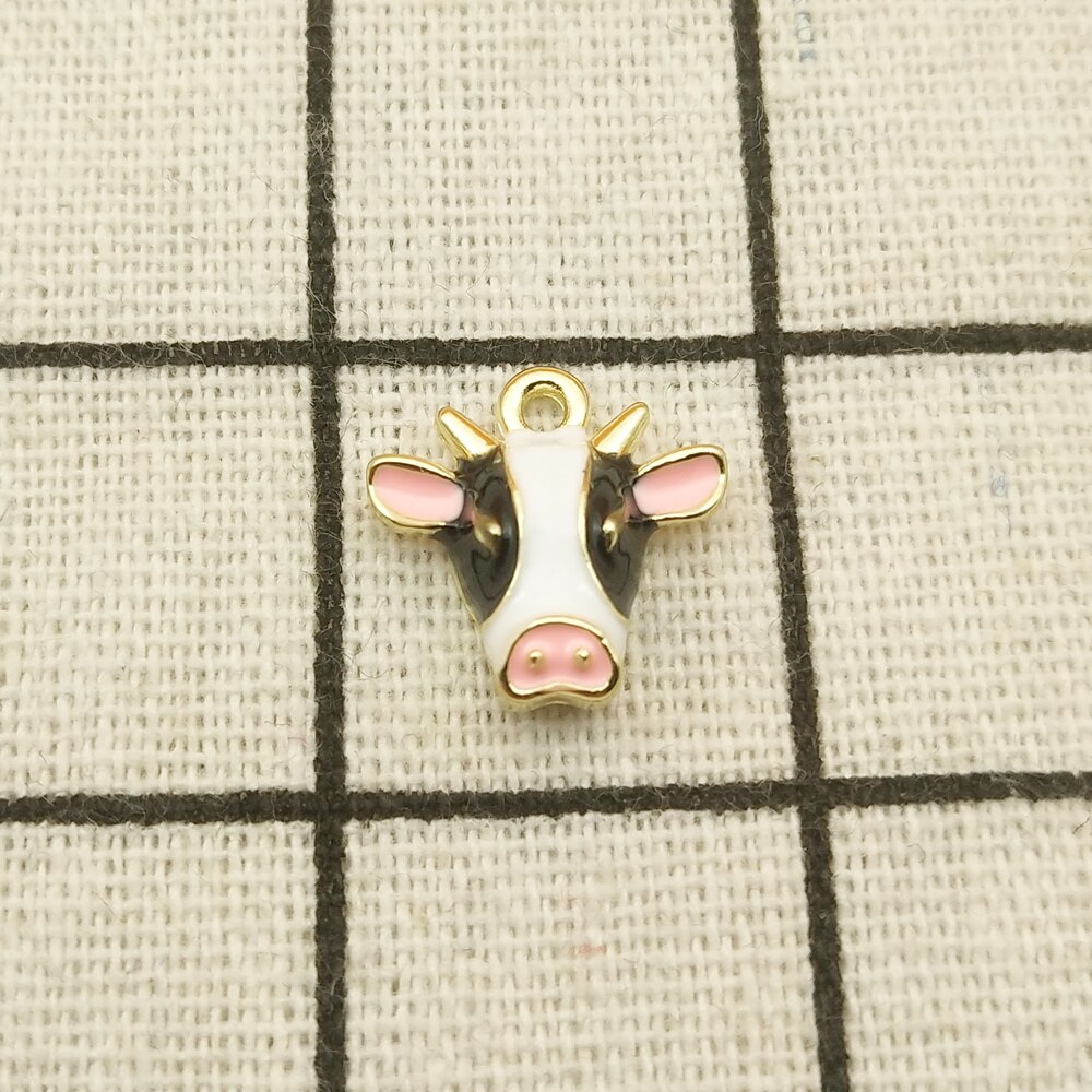 10pcs enamel cow head charm jewelry accessories earring pendant bracelet necklace charms zinc alloy diy finding 14x15mm