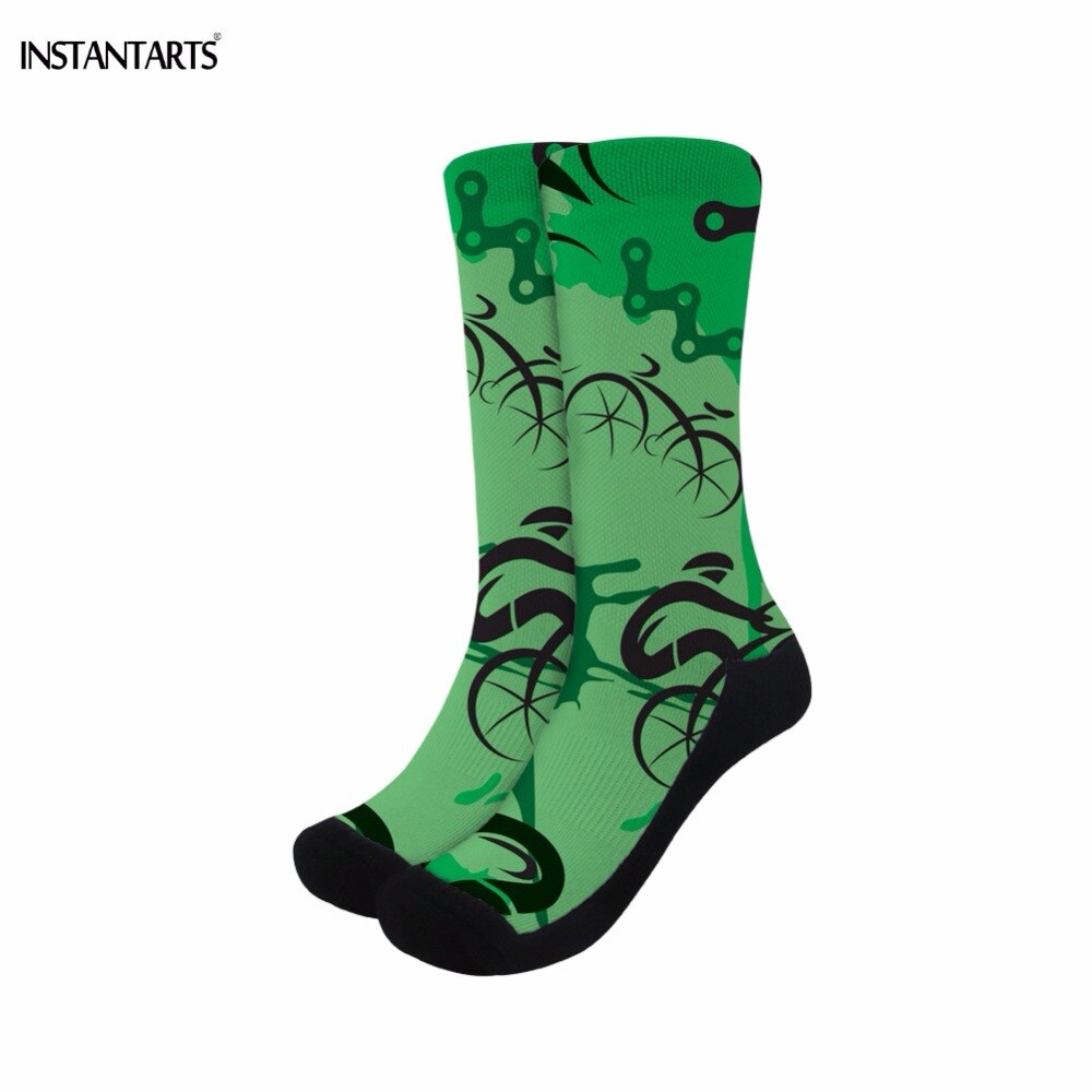 INSTANTARTS Bike Pattern Men's Cylcing Socks Breath Elastic Sports Gym Socks Hiking Running Athletic Outdoor Green Sports Socks