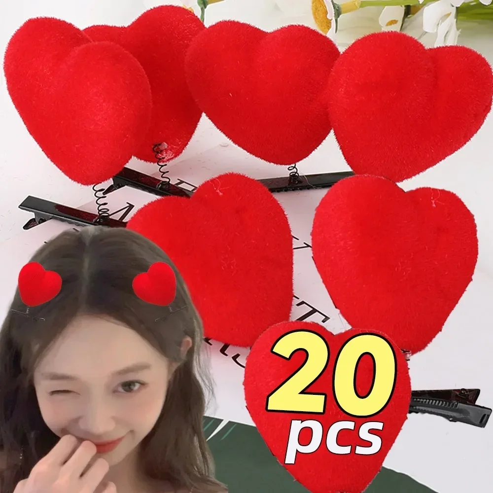 Pinzas para el cabello con forma de corazón rojo flocado, pinzas para el cabello con forma de corazón para bodas, horquilla de felpa, Clip de pico de pato a la , pasadores para el cabello para niños,