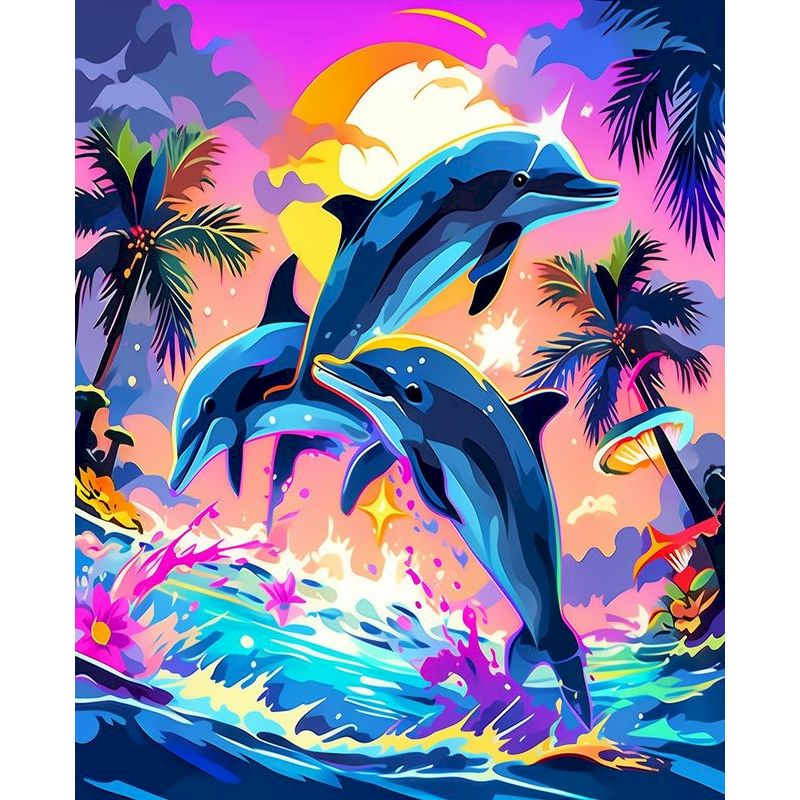 PhotoCustom Diy Paint By Numbers For Adults Canvas Dolphin Acrylic Paintings Drawing By Numbers Animals Home Decoration Art Set: DARK GRAY / 30x40cm