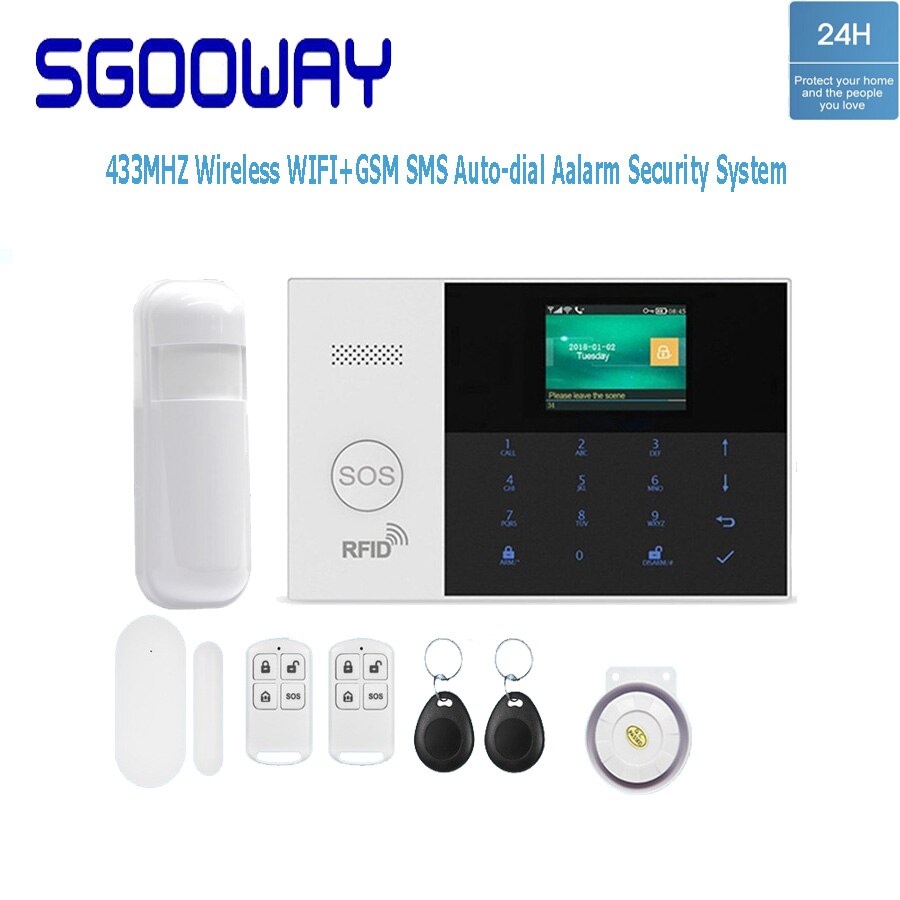 Sgooway factory 433 mhz trådløs wifi & gsm sms auto-dial alarm sikkerhedssystem med lav batteri advarsel: Sæt b / Uk-stik
