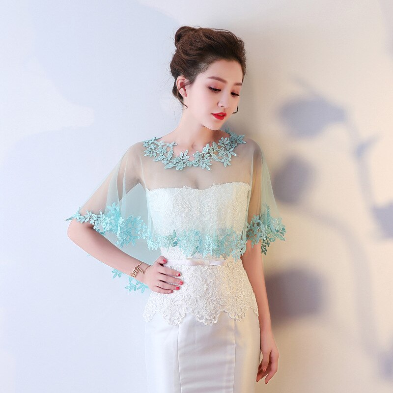Noite shtapetes para mulher rendas bolero mariage curto xales elegante capa de novia vestidos de noiva cabo bolero acessórios de casamento: Light Green