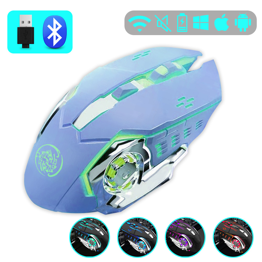 Gaming Mouse 2.4G Bluetooth Wireless Rechargeable Mouse For Laptop RGB Backlight E-Sports Mechanical Mouse For PC Computer Gamer: Blue