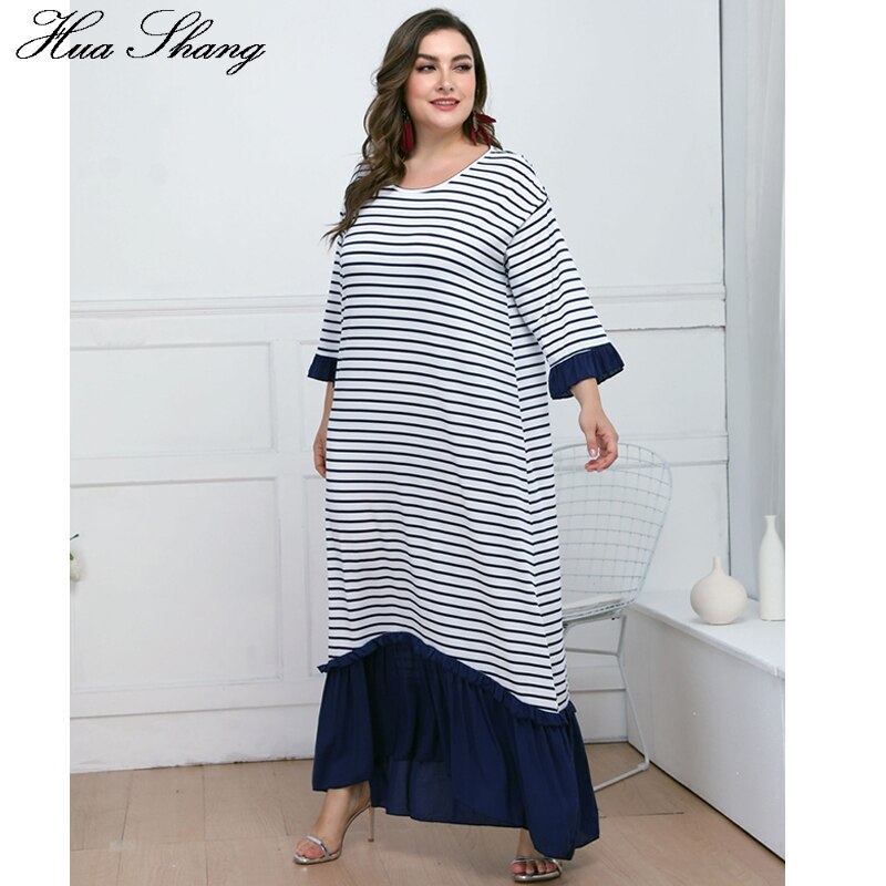 Løs oversized maxi lang kjole kvinder sommer o hals langærmet multicolor flæser kjole plus size dame tunika lange kjoler