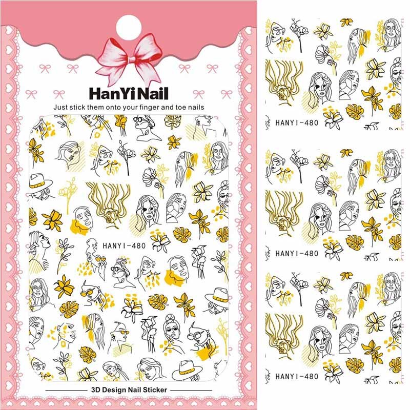 3D Nail Art Sticker Voor Manicure Decoratie Zwart Goud Kleuren Geometrische Lijnen Bladeren Ultra Dunne Slider Nail Lijm HY004: 480