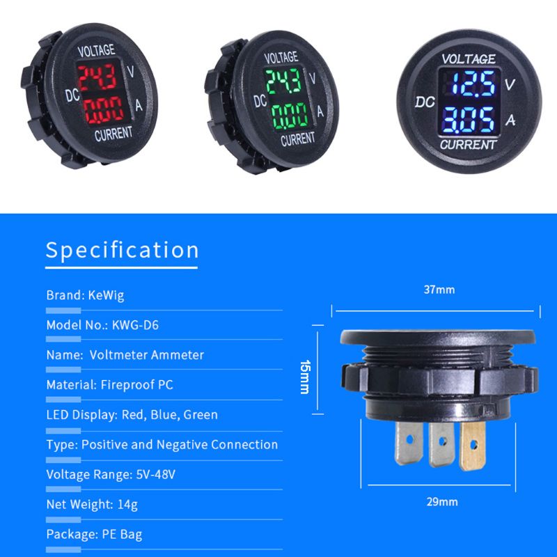 Universele Universele Dc 9V Naar 48V 10A Digitale Voltmeter Amperemeter Voltage Meter Meting Led Display Voor 12V 24V 36V Auto